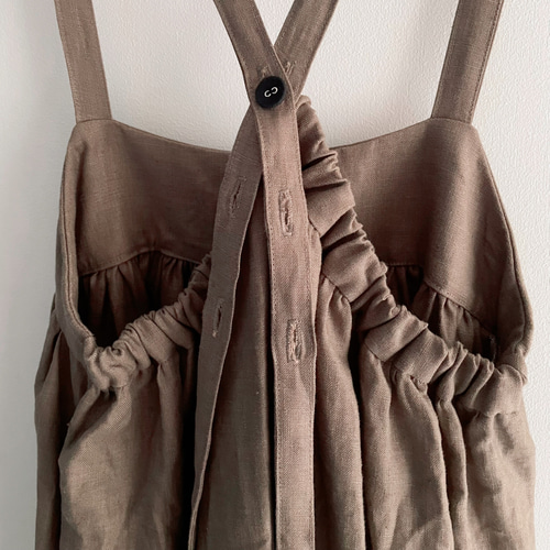 エプロンみたいなリネンのサスペンダースカート 2way カーキ 送料無料