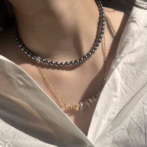 AAAテラヘルツ♡クラック水晶グレー♡ネックレス♡45㎝♡肩凝り首凝り  