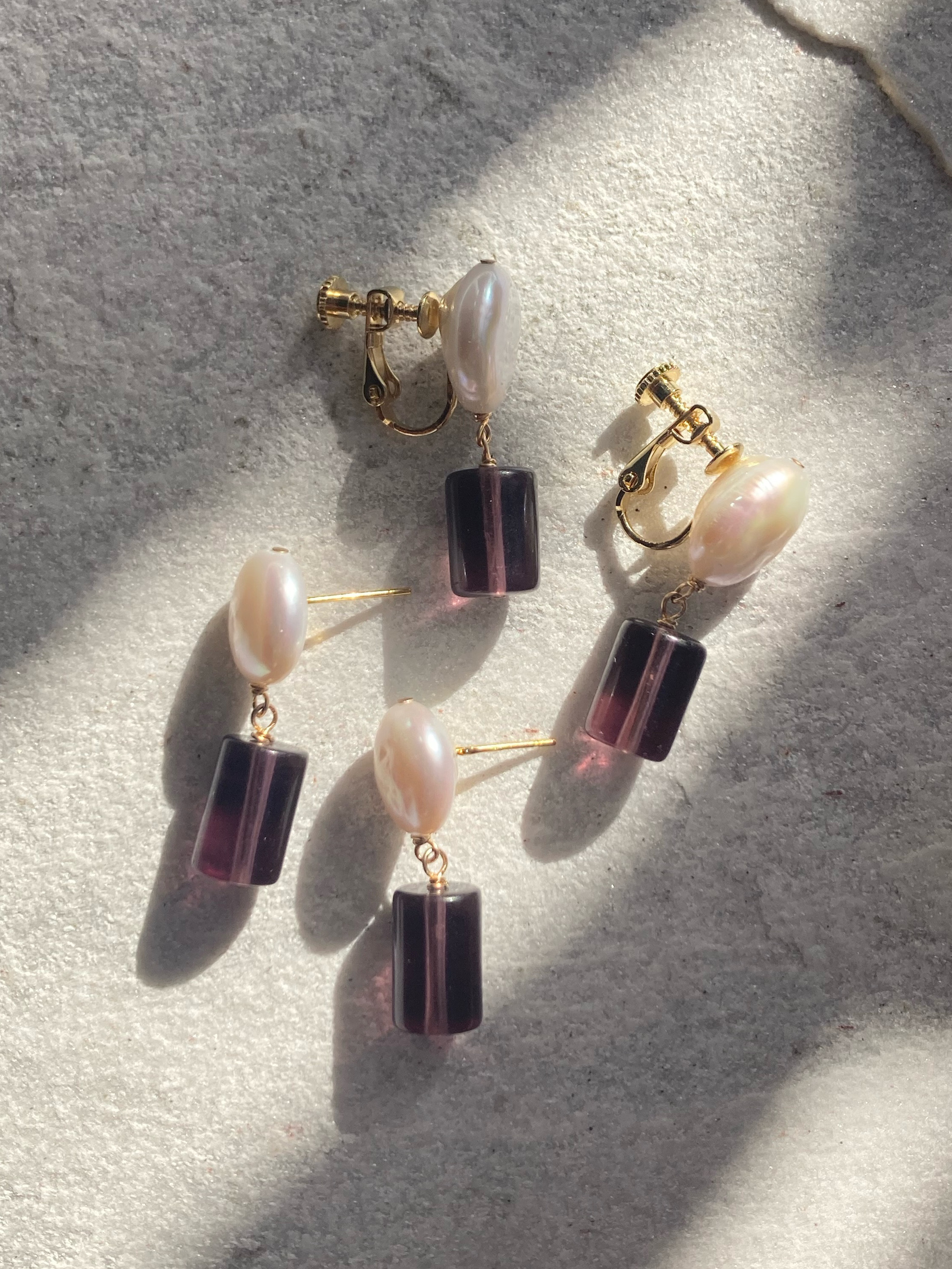 コインパール×レッドフローライト イヤリング ピアス サージカルステンレス