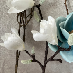 ３本セット　造花　木蓮　マグノリア　くすみブルー　アーティフィシャルフラワー 4枚目の画像