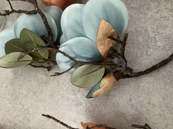 ３本セット　造花　木蓮　マグノリア　くすみブルー　アーティフィシャルフラワー 5枚目の画像