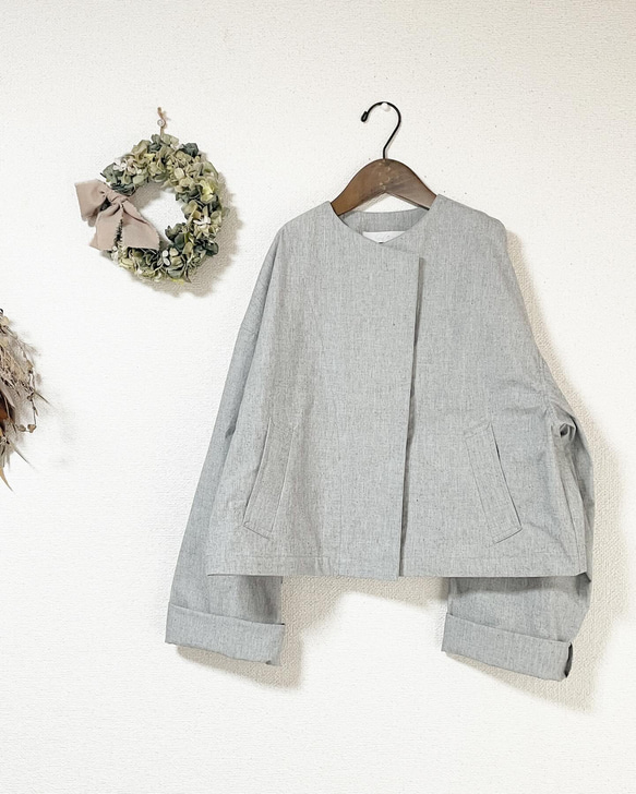 期間限定SALE！（Hjärta） バフクロス　HAORI  short  grey  遠州織物 4枚目の画像