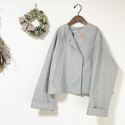 期間限定SALE！（Hjärta） バフクロス　HAORI  short  grey  遠州織物 7枚目の画像