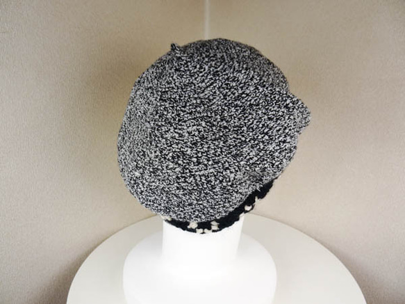 ゆったりベレー帽（マーガレット　モノトーン　白黒杢） 6枚目の画像
