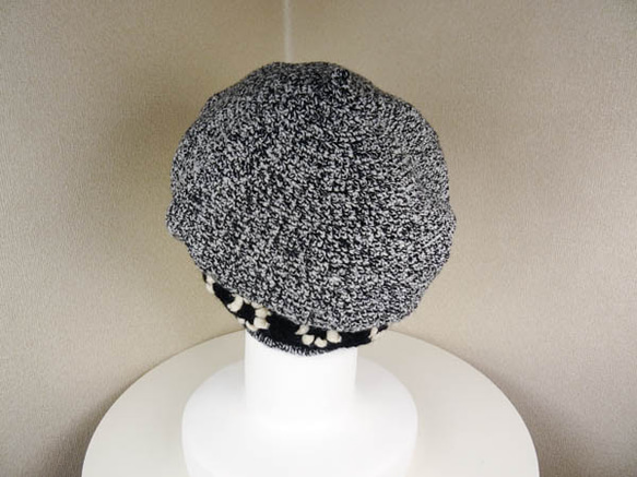 ゆったりベレー帽（マーガレット　モノトーン　白黒杢） 7枚目の画像