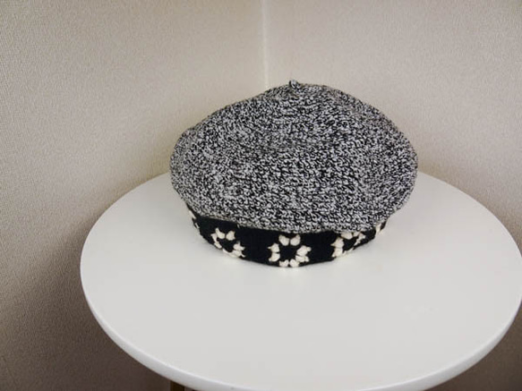 ゆったりベレー帽（マーガレット　モノトーン　白黒杢） 10枚目の画像