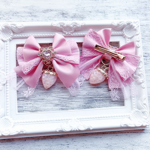 再販 量産型 地雷系 ヘアクリップ 2個セット ピンク いちご ヘアピン