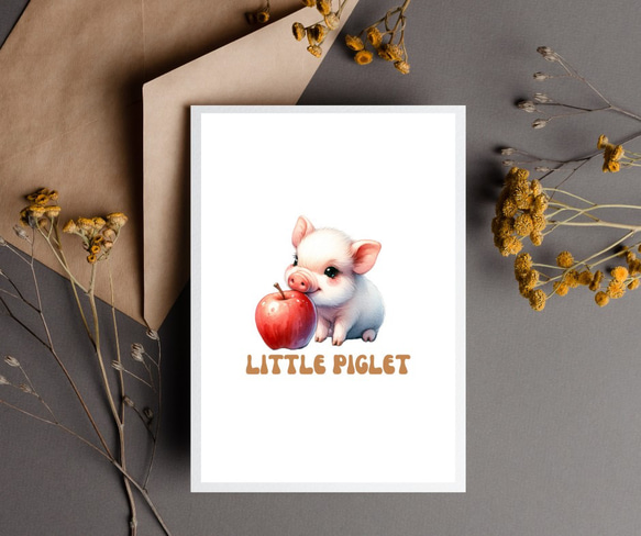 【ポストカード】ミニ豚とりんごの絵はがき 1枚目の画像