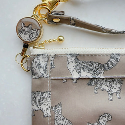 ラスト1点☆リバティC&S「ミャオウ」（ソイラテ）パスケース＆リールストラップ☆ラミネート☆PVC☆12㎝ファスナー 5枚目の画像