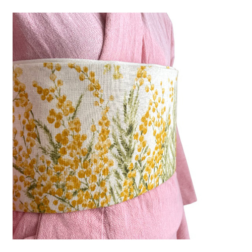 薄ピンクに小花模様の作り帯