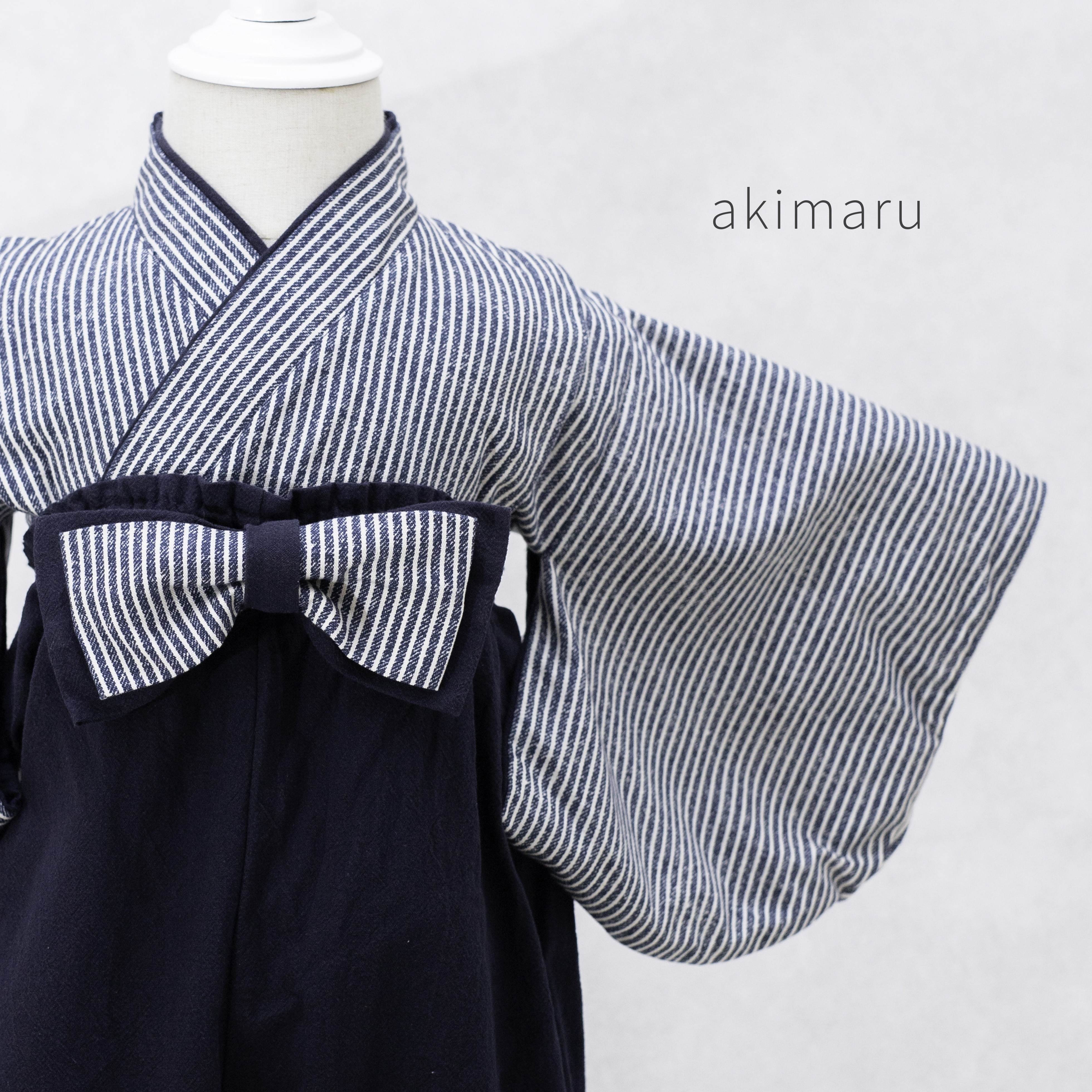 【デニム × ストライプ】ベビー袴 ベビー着物 お食い初め 初節句 こどもの日 誕生日 七夕 女の子 男の子 60~90