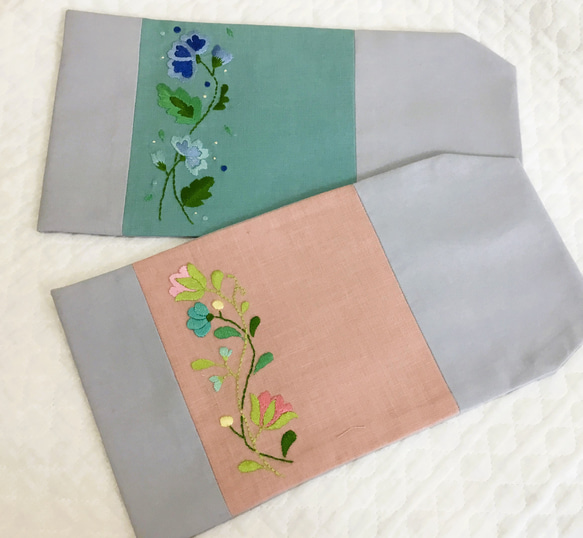 花刺繍のブックカバー（文庫本サイズ）・ピンク 9枚目の画像