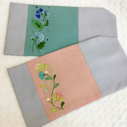 花刺繍のブックカバー（文庫本サイズ）・ターコイズグリーン 9枚目の画像