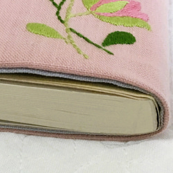 花刺繍のブックカバー（文庫本サイズ）・ターコイズグリーン 7枚目の画像