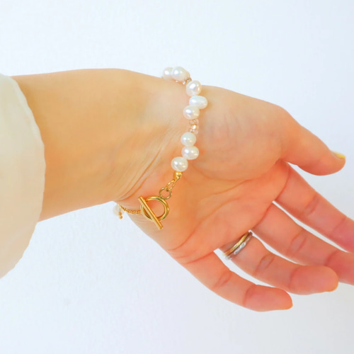 淡水パール×ムーンストーンマンテルブレスレット 6月 蟹座 天然石 真珠