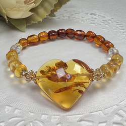 天然石　アクアマリン　ハートブレスレット AAA-明るいシーブルーアクアマリン12mmブレスレット数珠天然石天使の石