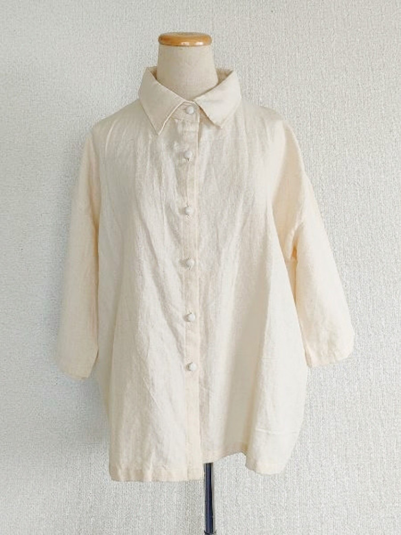 【特別価格】ヘンプコットン・くるみボタン・七分袖シャツ 5枚目の画像