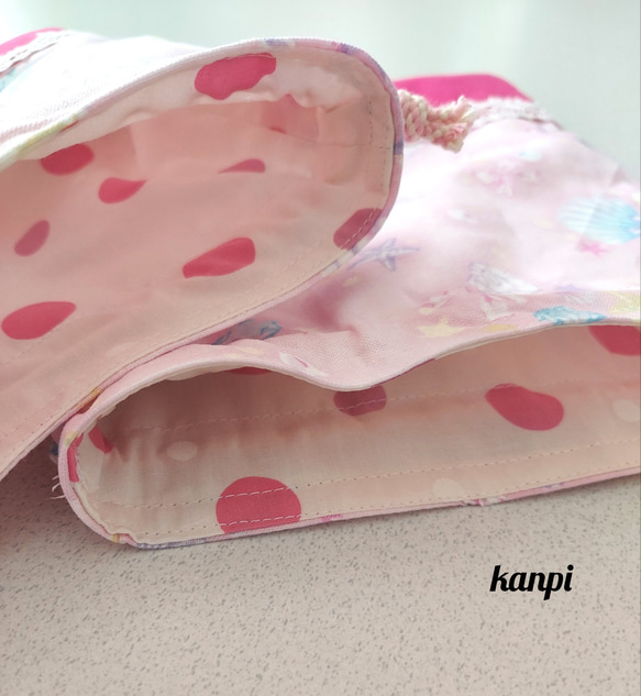 貝殻ピンク　巾着袋(裏地付き) B級品 2枚目の画像