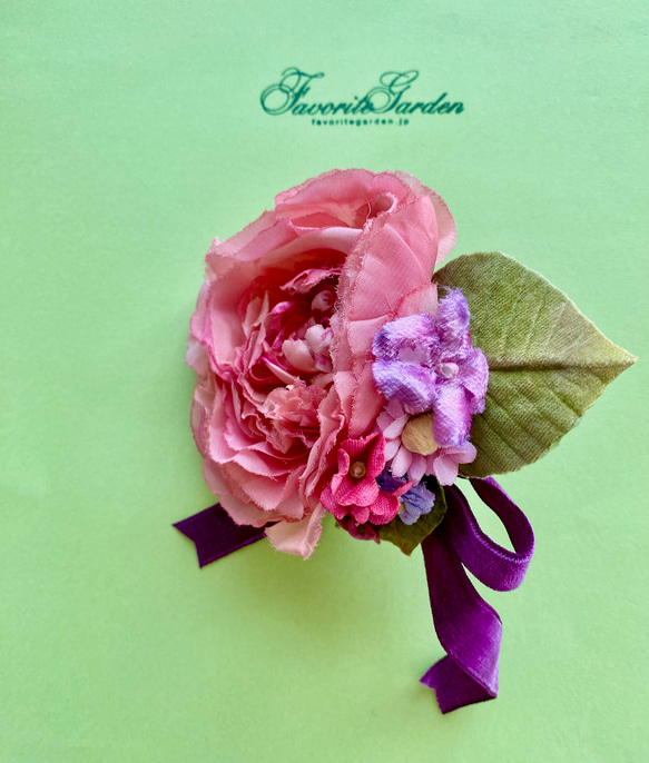 布花Grand corsage rose avec ruban 4枚目の画像