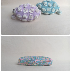 【saku様オーダー品】水玉模様ビーズ編みがま口（S）水色×白　薄紫×白、マルチカラー 3枚目の画像