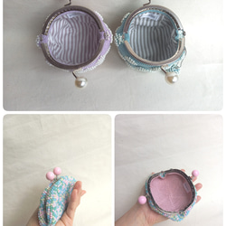 【saku様オーダー品】水玉模様ビーズ編みがま口（S）水色×白　薄紫×白、マルチカラー 4枚目の画像