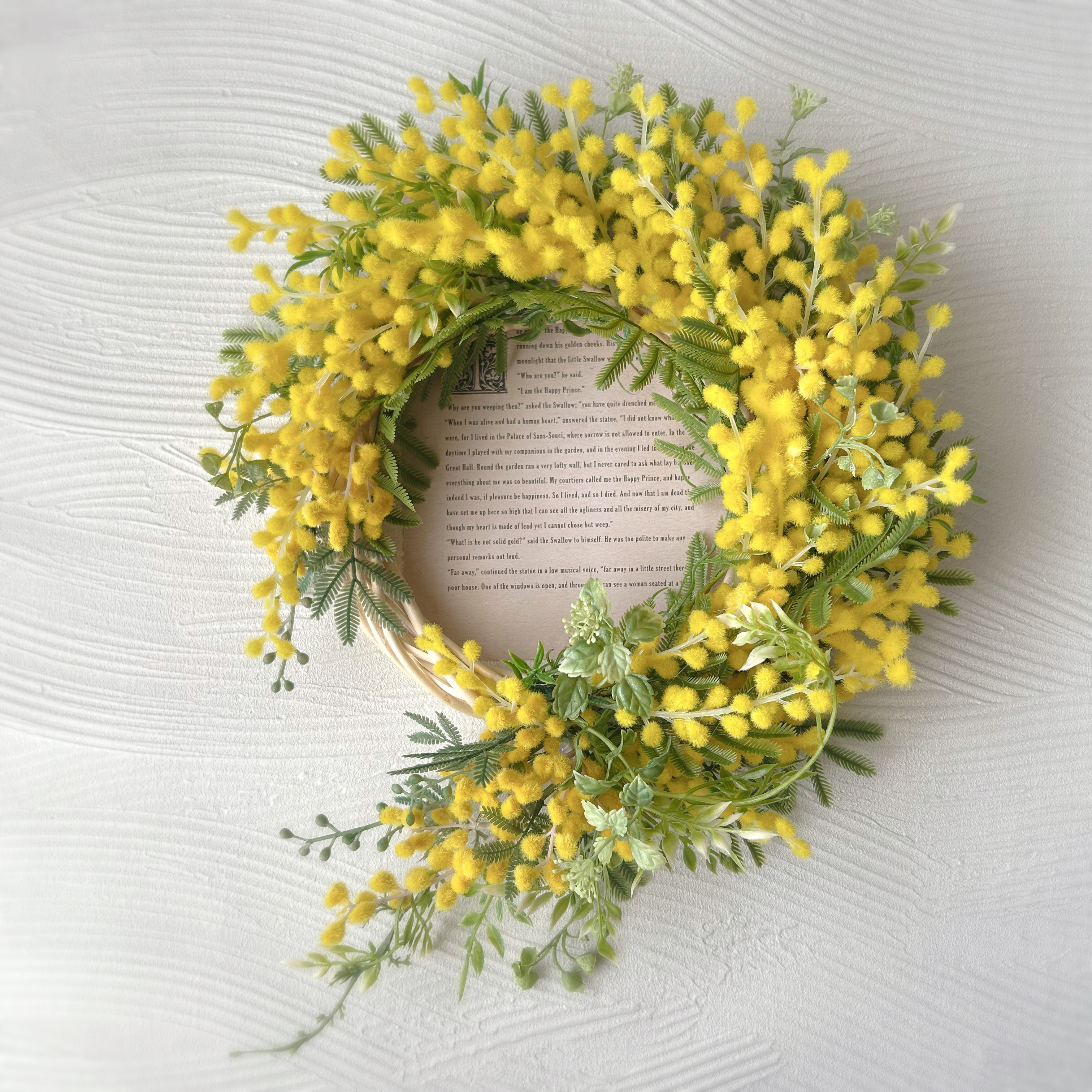 【再販】ミモザたっぷり馬蹄型リース 春 スプリング 新築祝い 結婚祝い プレゼント 玄関壁掛け 母の日ギフト 新生活