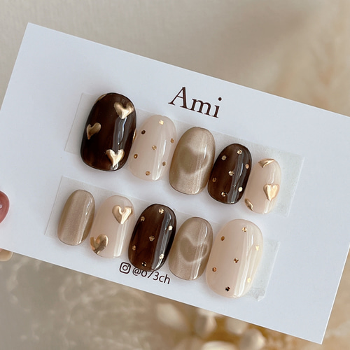 ネイルチップ＊ハートビーム マグネット ミラー ブラウン ベージュ