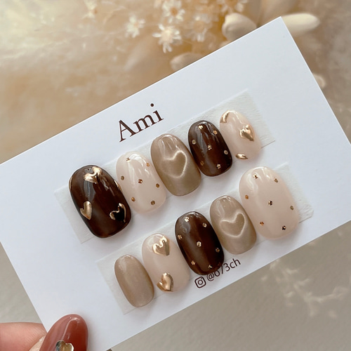 ネイルチップ＊ハートビーム マグネット ミラー ブラウン ベージュ