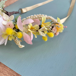 八重桜と小花とミモザの花飾り ペット用 5枚目の画像