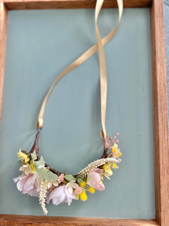 八重桜と小花とミモザの花飾り ペット用 6枚目の画像