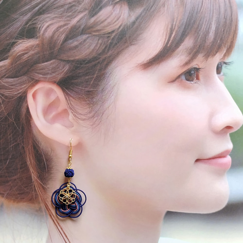 イヤリング・ノンホールピアス @fuwari 透かしパーツと水引の大ぶりピアス イヤリング ノンホールピアス