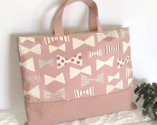 BABYゴブラン生地リボンBAG ピンク レッスンバッグ・単品》リボン・ピンク ＃n523 レッスンバッグ natura