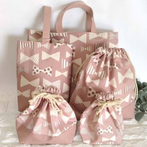 BABYゴブラン生地リボンBAG ピンク レッスンバッグ・単品》リボン・ピンク ＃n523 レッスンバッグ natura