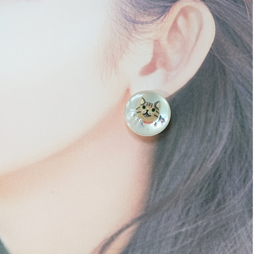 猫のカボション☆6個 z56 ブルー/ネコ/動物/ボタン 猫のカボション☆6