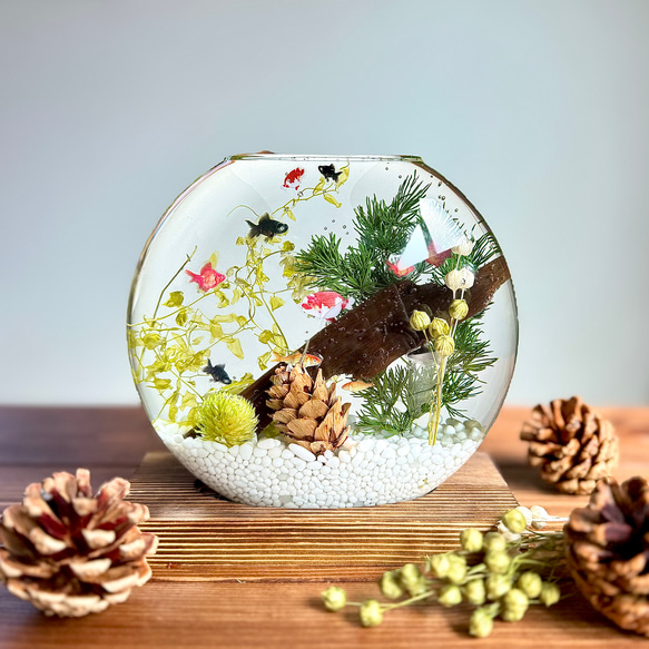 お手入れいらずでこぼれない＊金魚鉢の固まるハーバリウム ハー
