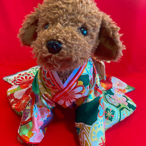 犬の着物✨本格大振袖 M 金彩入り正絹 グリーン系 犬服 ペット服 犬の着物✨本格大振袖 M 金彩入り正絹 グリーン系 犬服 ペット服