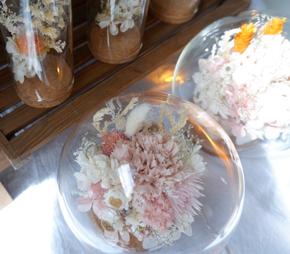 【予約販売】ガラスドームフラワー　Creema限定　カーネーション　プリザーブドフラワー　母の日　お祝い　ピンク　母の日 3枚目の画像