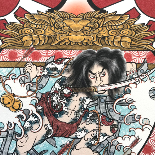 尾九 カスタム浮世絵 水滸伝 張順 水門破りの図 A4サイズ 簡易フレーム  