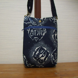 ハンドメイド・古布型染・絣 着物リメイク 蓋付きショルダーバック