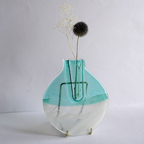 再販！ミント色のガラスの花器 Smoke（S）スタンド・ドライフラワー