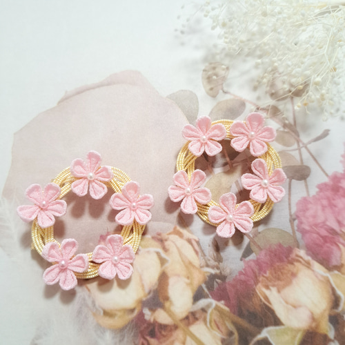 春の花 の ブローチ♡ぴんく』つまみ細工・水引 ブローチ Nizidori3910