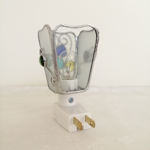 ハートワイヤー・ガラス粒】ステンドグラス お休みランプ スタンド