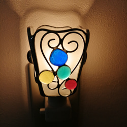 ハートワイヤー・ガラス粒】ステンドグラス お休みランプ スタンド