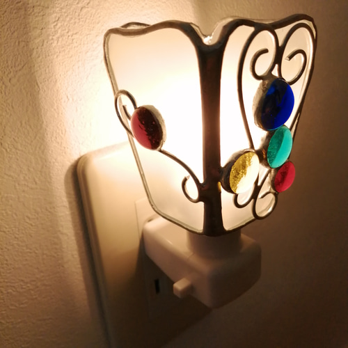 ハートワイヤー・ガラス粒】ステンドグラス お休みランプ スタンド