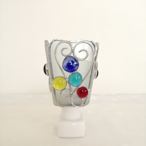 ハートワイヤー・ガラス粒】ステンドグラス お休みランプ