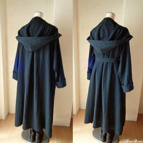 ☆初夏セール♥黒♥魔法使いビッグフード ローブコート ダブルガーゼ 