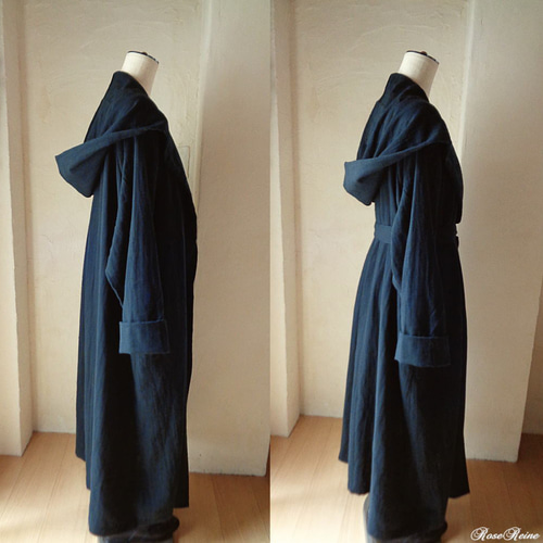 ☆初夏セール♥黒♥魔法使いビッグフード ローブコート ダブルガーゼ 