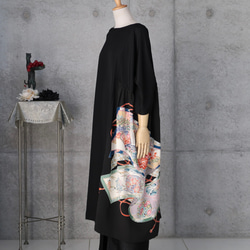 黒留チュニックワンピース   フリーサイズ  　着物リメイク　kimono 3枚目の画像