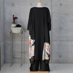 黒留チュニックワンピース   フリーサイズ  　着物リメイク　kimono 4枚目の画像