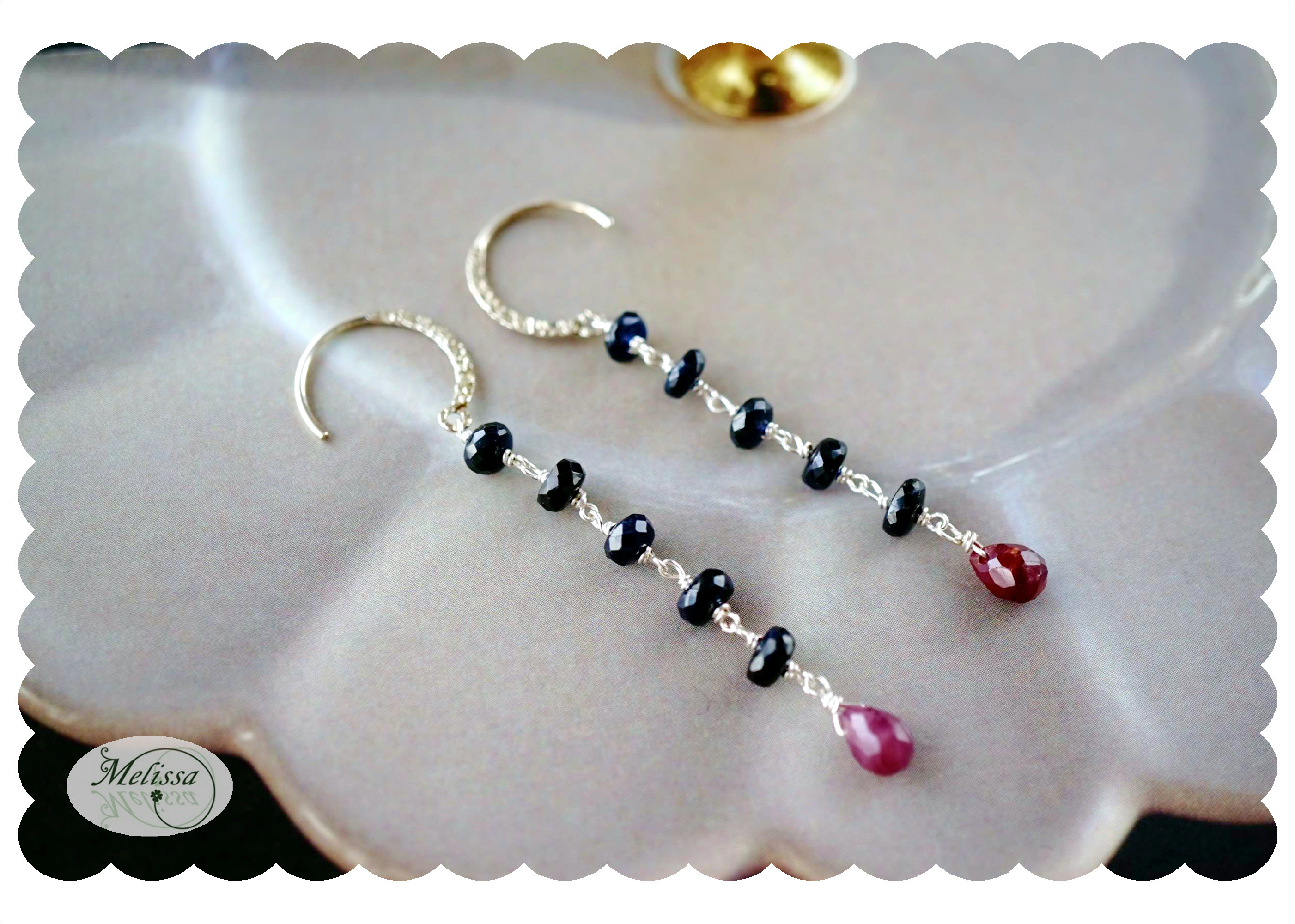 サファイアとルビーのシルバーピアス